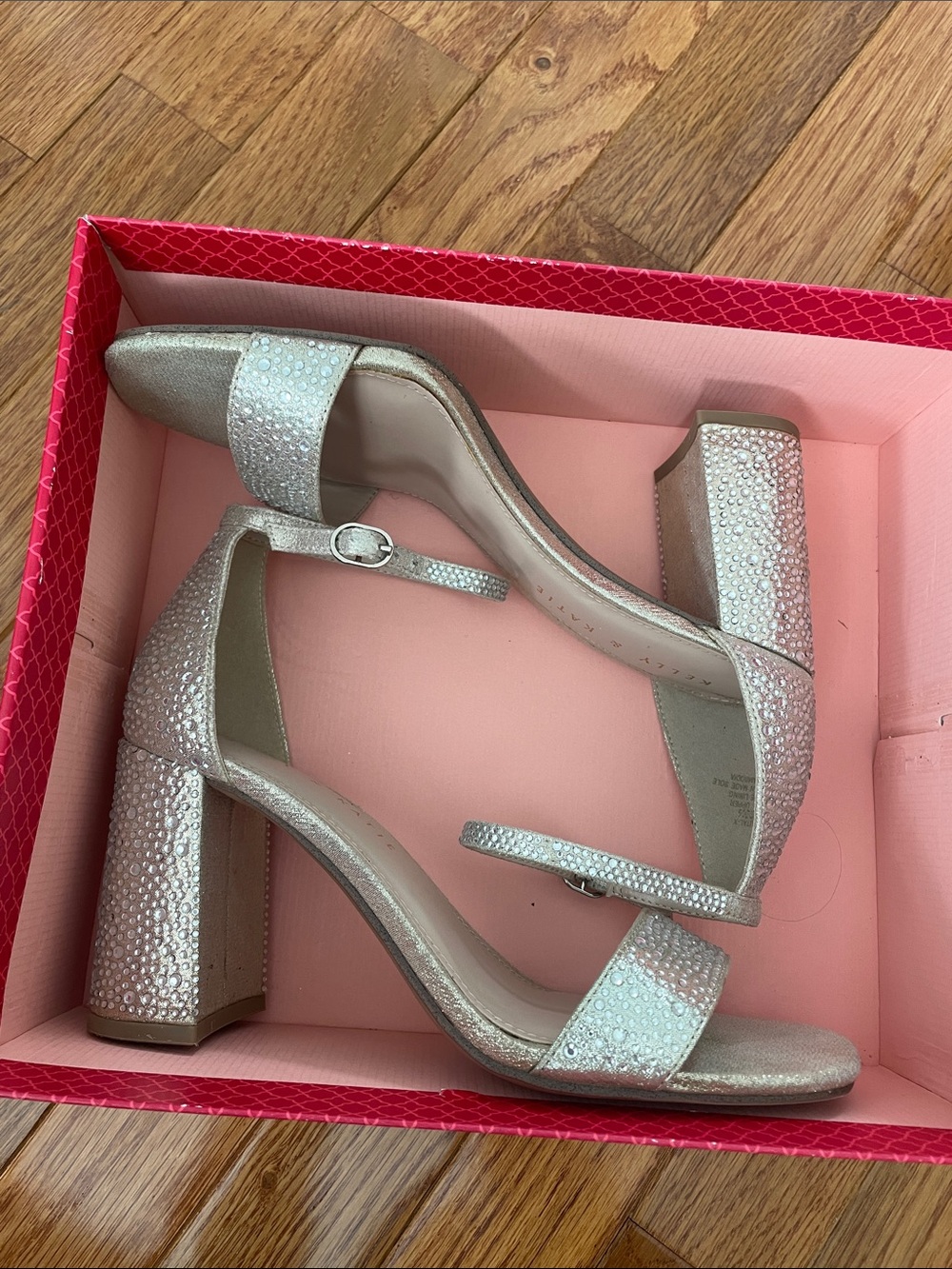Kelly & Katie Glittery Gold Ankle-Strap Block Heel Sandals